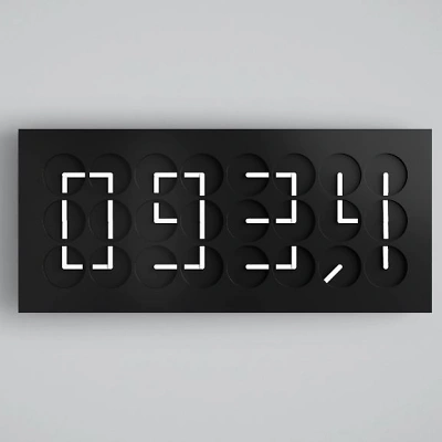 Die ClockClock 24 zeigt die Uhrzeit mit 24 schwarzen Korpus mit weissen Zeiger sich synchron bewegen. Aus den Zeigern formt sich eine digitale Anzeige. Das minimalistische Design wirkt modern, technisch und zugleich k&uuml;nstlerisch pr&auml;zise
